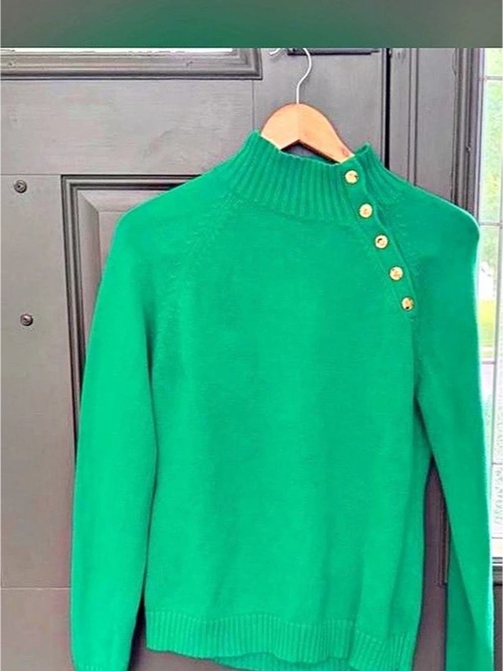 Chaps Green Cotton Button Shoulder Sweater Size Large Like New